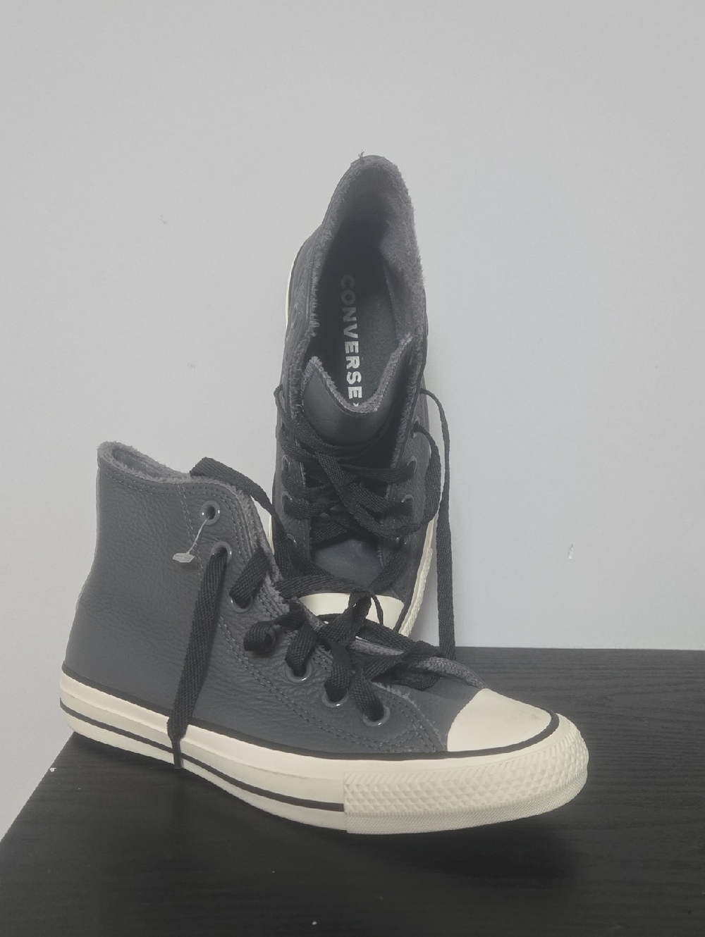 Converse High Top Sneakers in Gray, Black and White